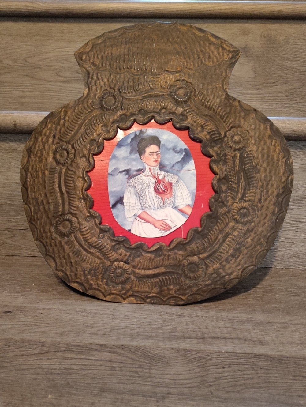 Vintage Mexican Tin Nicho Sacred Heart Hojalata Folk Art Wall Decor